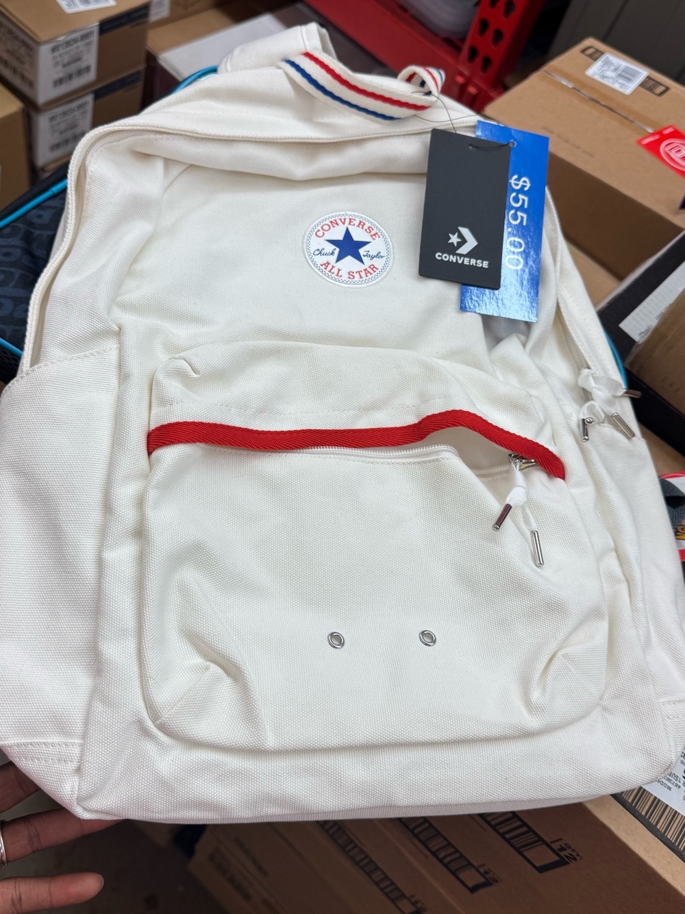 Converse White Canvas Backpack with Red Trim